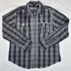 POP ICON CLOTHING Gray and Black Plaid Button-Down Shirt